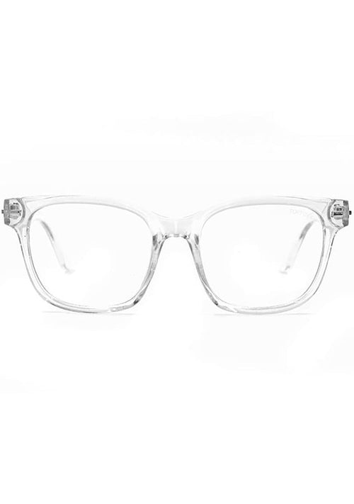 TopFoxx Stella Blue Light Glasses in clear with trendy frame and anti blue light lenses on rave glasses — front view