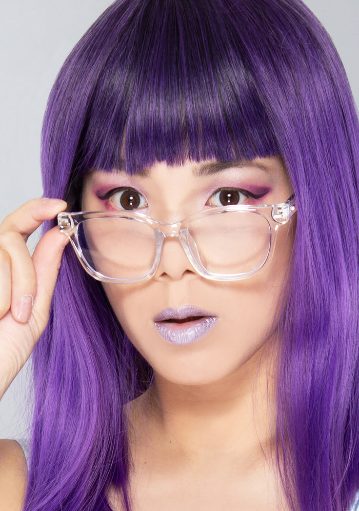 TopFoxx Stella Blue Light Glasses in clear — model side view