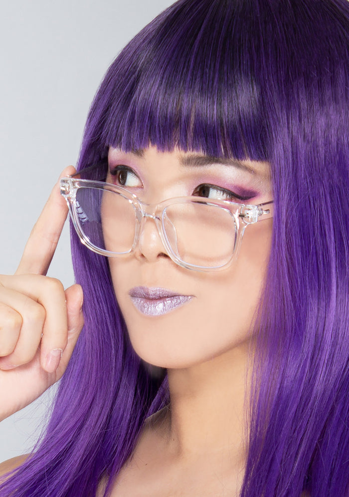 TopFoxx Stella Blue Light Glasses in clear — model view