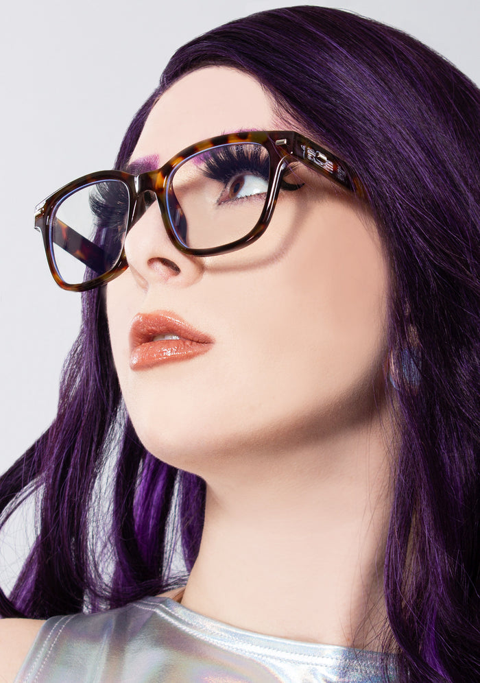 TopFoxx Stella Blue Light Glasses in tortoise shell — model view