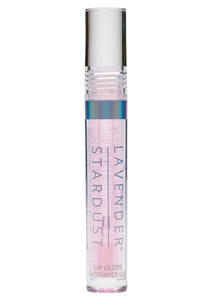 Lavender Stardust Strawberry Sparkle Cosmic Lip Gloss in light pink with shimmer on rave makeup lip gloss — front view