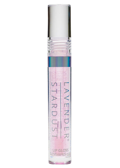 Lavender Stardust Strawberry Sparkle Cosmic Lip Gloss in light pink with shimmer on rave makeup lip gloss — front view