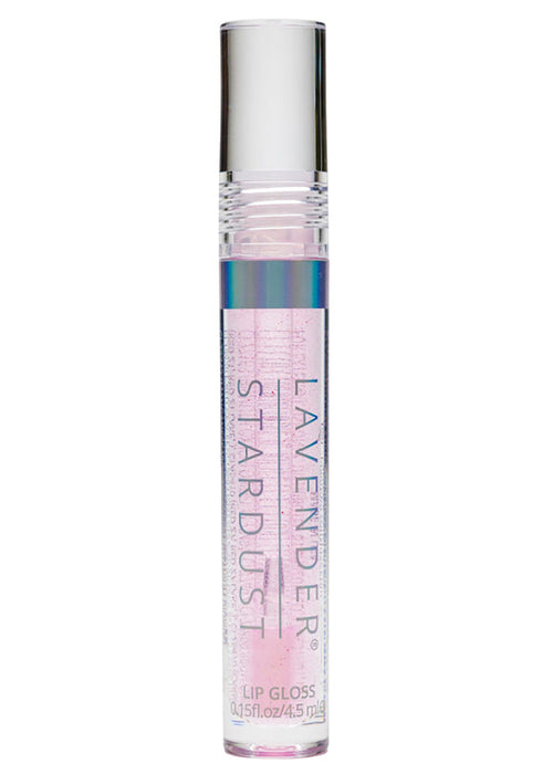 Lavender Stardust Strawberry Sparkle Cosmic Lip Gloss in light pink with shimmer on rave makeup lip gloss — front view