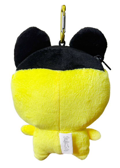 Bandai Tamagotchi Mametchi Plush Mini Pouch in yellow with 3D chibi Mametchi plush design and zipper closure — back view