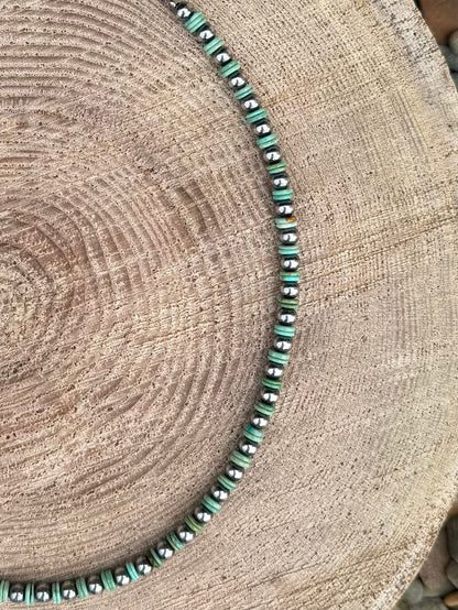 The Bijoux FAB 14" Sterling Silver Pearls & Green Heishi Choker Necklace NEC-STE-163-TUR