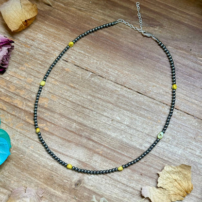 The Bijoux FAB 15" 3mm Sterling Silver Pearl & Palomino Turquoise Necklace NEC-STE-195-PAL