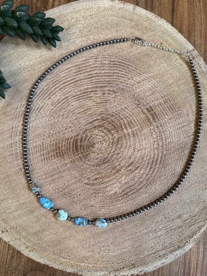 The Bijoux FAB 16" 3mm Sterling Silver Pearls & Golden Hill Turquoise Necklace NEC-STE-110-GOL