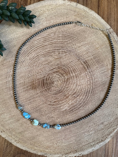 The Bijoux FAB 16" 3mm Sterling Silver Pearls & Golden Hill Turquoise Necklace NEC-STE-110-GOL