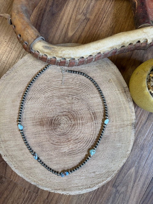 The Bijoux FAB 16" 4 & 5mm Sterling Silver Pearls & Golden Hill Turquoise Necklace Goldenhill-034