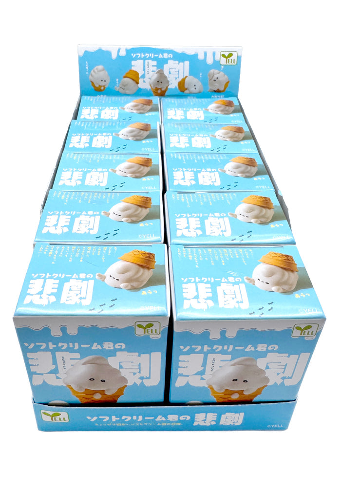 Yell Japan Tragedy of Soft Cream-Kun 10pc Blind Box Set in multi — full set of 10 melting ice cream kawaii figurines with display box imported from Japan — display box front view