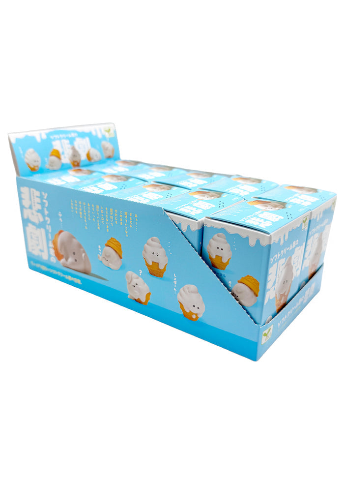 Yell Japan Tragedy of Soft Cream-Kun 10pc Blind Box Set in multi — full set of 10 melting ice cream kawaii figurines with display box imported from Japan — side view