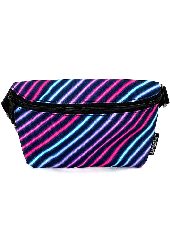 Fydelity Ultra Slim Light Show Fanny Pack with light beam graphics on rave festival belt bag — front view