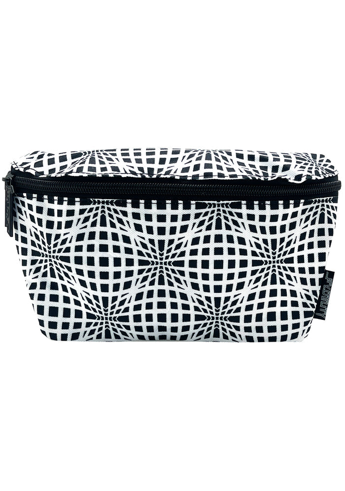 Fydelity Ultra Slim Warp Tour Fanny Pack with light beam graphics on rave festival belt bag — front view