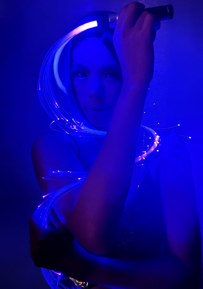 LASR Ultraviolet Fiber Optic Light Up Whip — front view