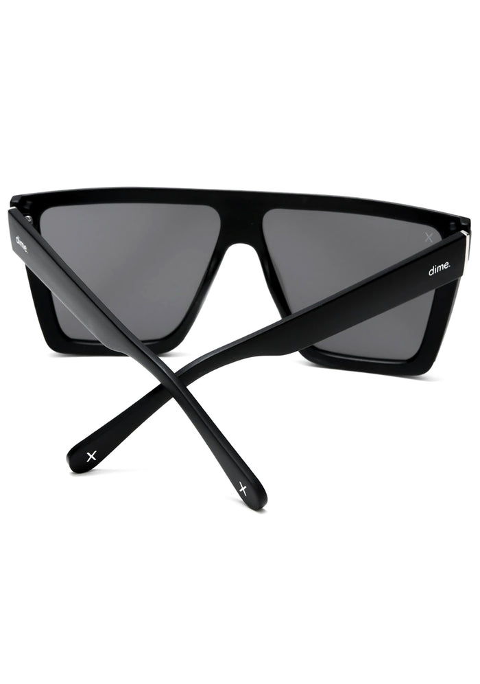 Dime Optics Unlocked Sunglasses in matte black grey mirror — back view