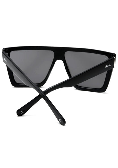 Dime Optics Unlocked Sunglasses in matte black grey mirror — back view