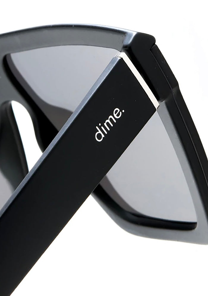 Dime Optics Unlocked Sunglasses in matte black grey mirror — side view