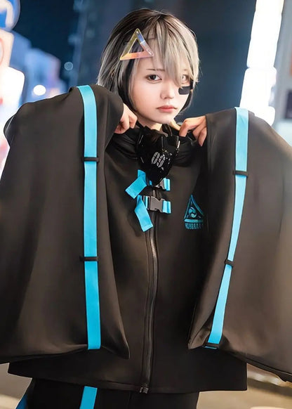 ACDC Rag Uzurai Cyberpunk Tech Kimono Black Blue Jacket — model view