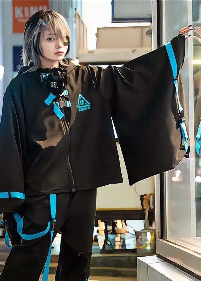 ACDC Rag Uzurai Cyberpunk Tech Kimono Black Blue Jacket — detail shot 3