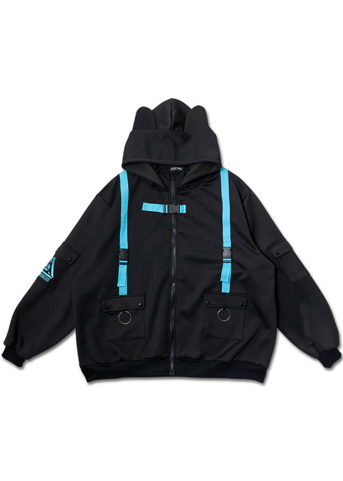 ACDC Rag Uzurai Cyberpunk Tech Oversized Black Blue Jacket — front view