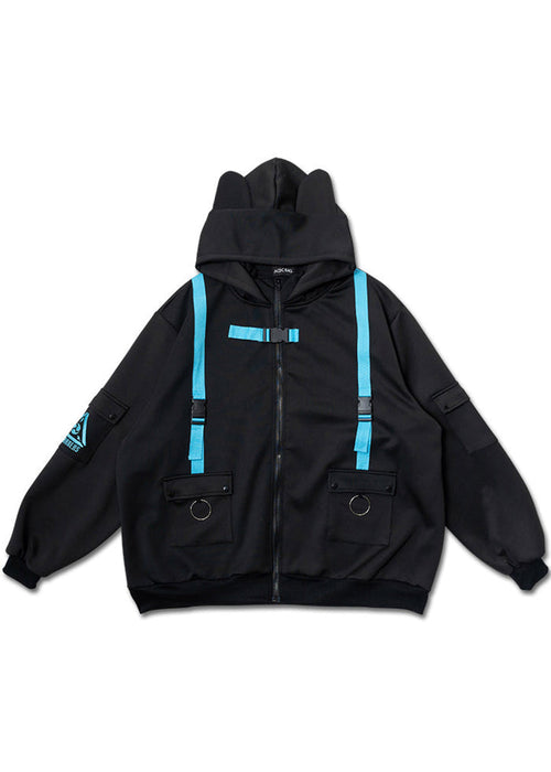 ACDC Rag Uzurai Cyberpunk Tech Oversized Black Blue Jacket — front view