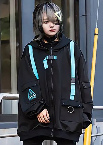 ACDC Rag Uzurai Cyberpunk Tech Oversized Black Blue Jacket — model view