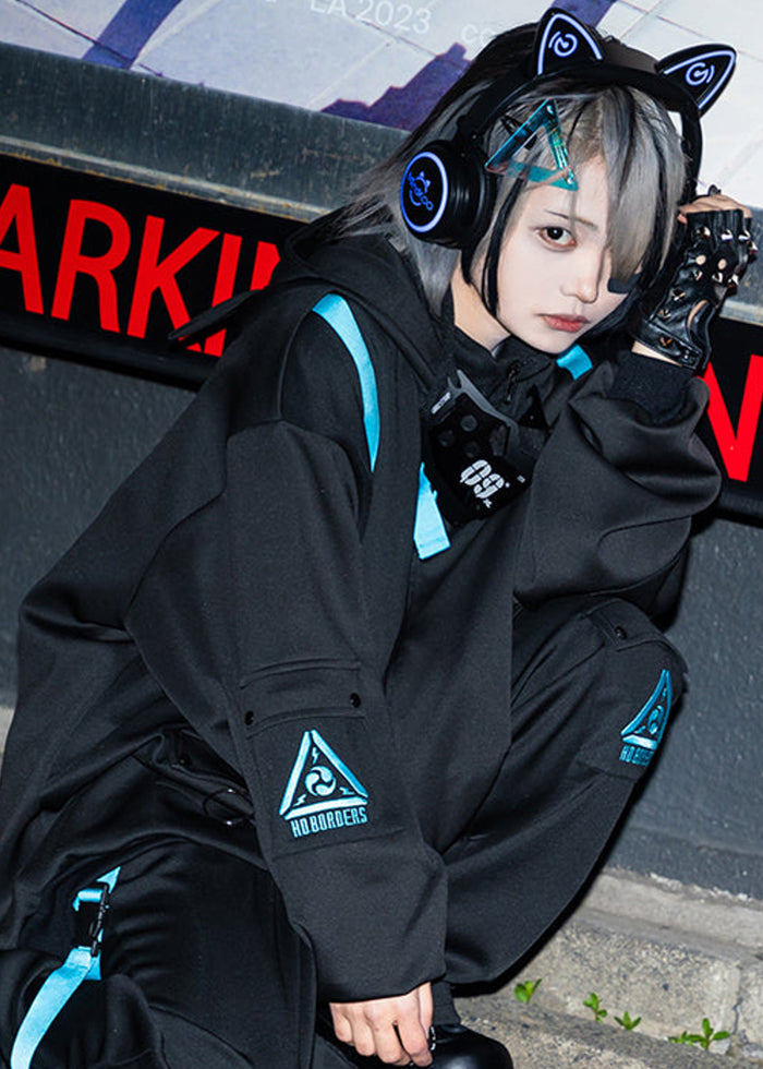 ACDC Rag Uzurai Cyberpunk Tech Oversized Black Blue Jacket — detail shot 2