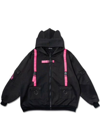 ACDC Rag Uzurai Cyberpunk Tech Oversized Black Pink Jacket — front view