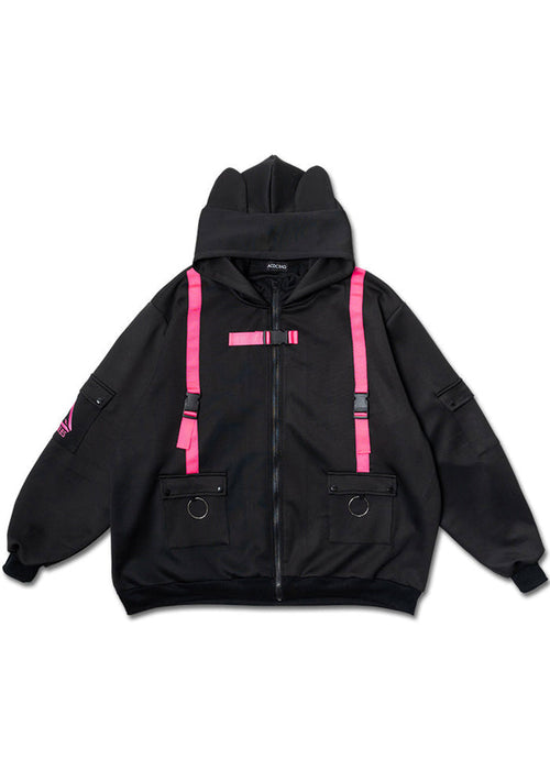 ACDC Rag Uzurai Cyberpunk Tech Oversized Black Pink Jacket — front view