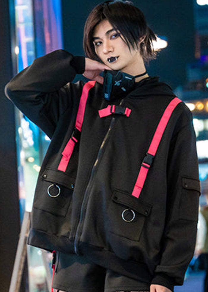 ACDC Rag Uzurai Cyberpunk Tech Oversized Black Pink Jacket — model view