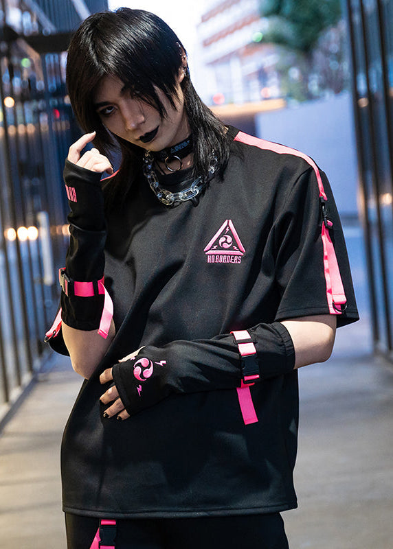 ACDC Rag Uzurai Cyberpunk Tech Oversized Black Pink Tee — model view
