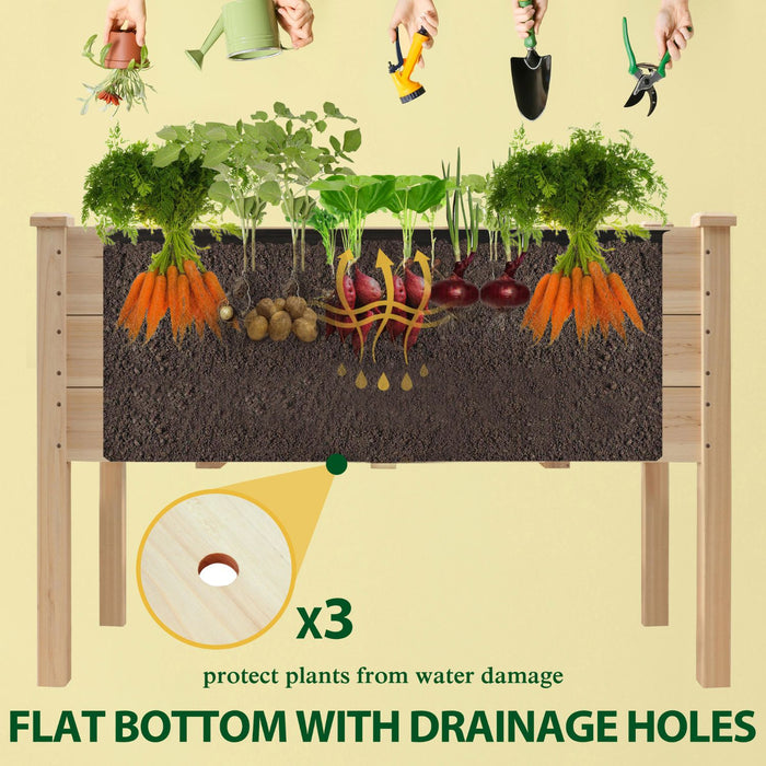 standing garden bed with drainage holes