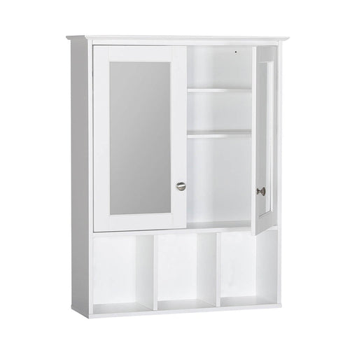 White wall-mounted cabinet with a glass door