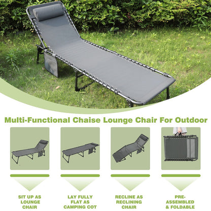 Patio Lounge Chair with Detachable Pocket, Gray
