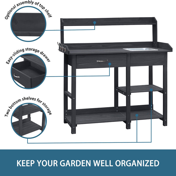 potting bench with sink and storage