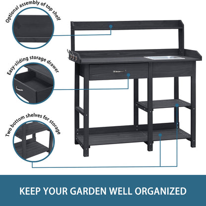 potting bench with sink and storage