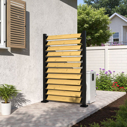 VEIKOUS Louvered Fence Panel Adjustable, 5x3ft Wood Privacy Screen with Louvered Slats