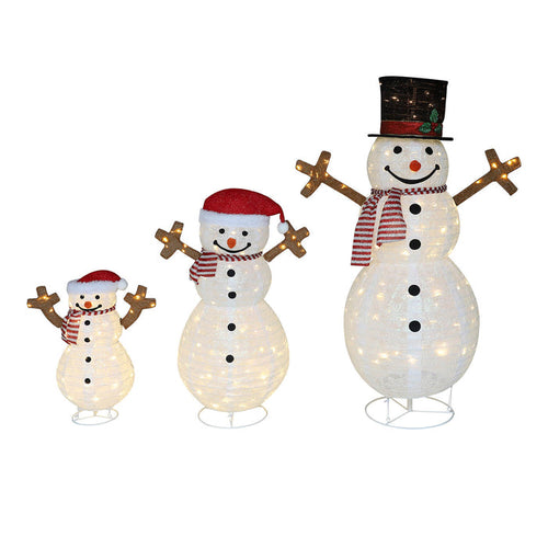Veikous Outdoor Lighted Snowman Family for Yard, 3-Piece Snowman Set Christmas Decor with LED Lights, Ground Stakes