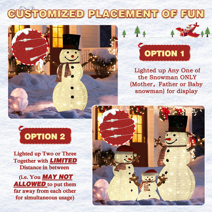 Veikous Outdoor Lighted Snowman Family for Yard, 3-Piece Snowman Set Christmas Decor with LED Lights, Ground Stakes