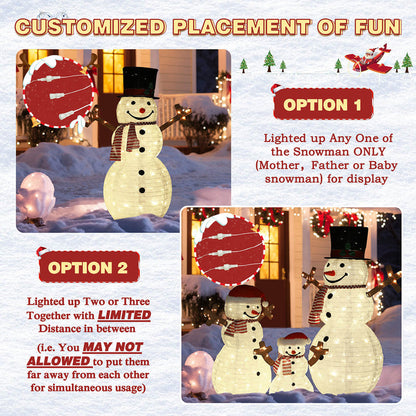 Veikous Outdoor Lighted Snowman Family for Yard, 3-Piece Snowman Set Christmas Decor with LED Lights, Ground Stakes