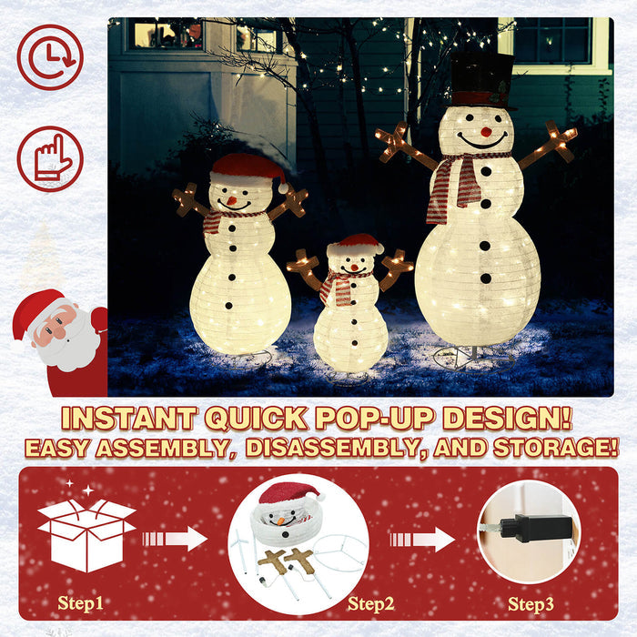 Veikous Outdoor Lighted Snowman Family for Yard, 3-Piece Snowman Set Christmas Decor with LED Lights, Ground Stakes