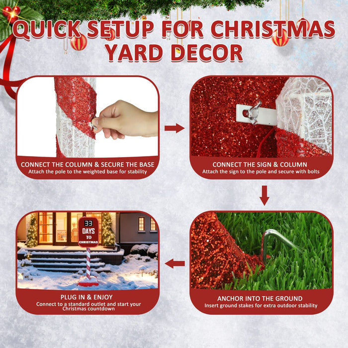 Veikous Outdoor Pre-Lit Christmas Countdown Sign, Light up LED Countdown Sign for Xmas, 5FT