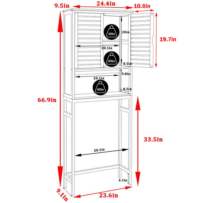 67” Over the Toilet Storage with Rattan Doors