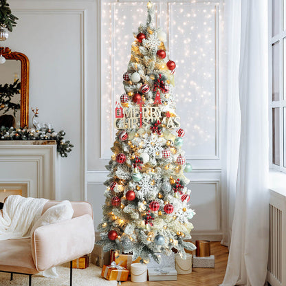 Skinny Flocked Christmas Tree with Snow