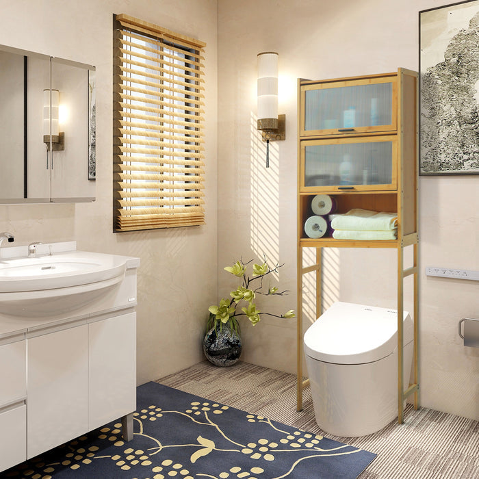 VEIKOUS Toilet Storage Cabinet for Bathroom, Bamboo Over Toilet Organizer