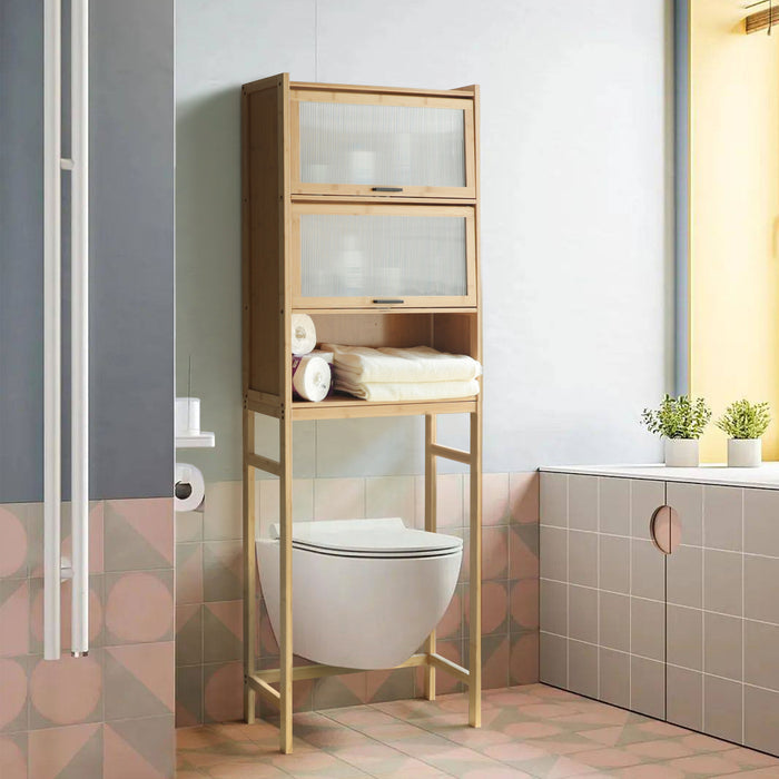VEIKOUS Toilet Storage Cabinet for Bathroom, Bamboo Over Toilet Organizer