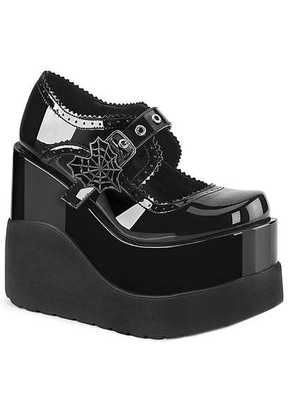 VOID 38 Kiss of Death Patent Black Platform Wedge Heel