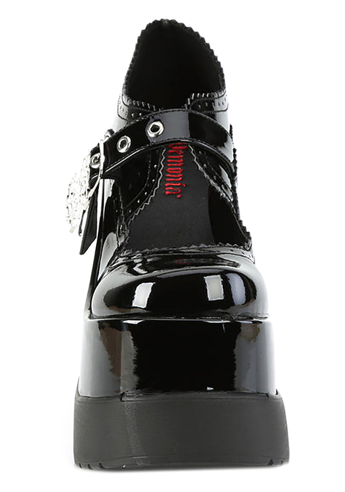 VOID 38 Kiss of Death Patent Black Platform Wedge Heel