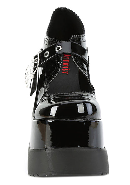 VOID 38 Kiss of Death Patent Black Platform Wedge Heel