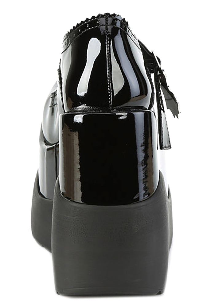 VOID 38 Kiss of Death Patent Black Platform Wedge Heel
